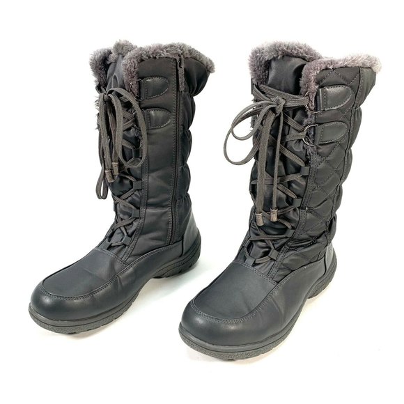 Totes Tracey III Pewter Grey Lace Up Zippered High Boot Waterproof Woman's Sz 9 - Picture 1 of 9